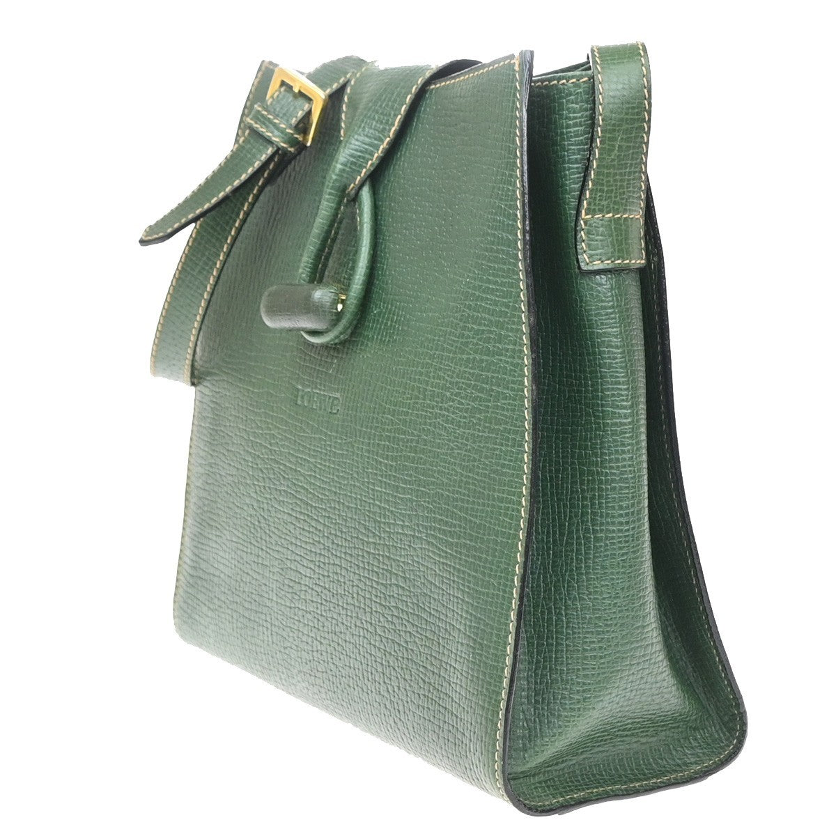 LOEWE Logo Turn Lock Shoulder Hand Bag Leather Green GHW Italy 86YJ123