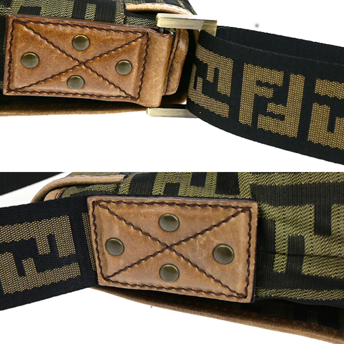 FENDI Logo Zucca Pattern Shoulder Bag Canvas Leather Brown GHW Italy 34SJ494