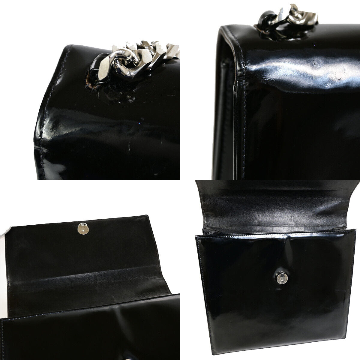 CHANEL CC Logo Chain Hand Bag Patent Leather Black SHW France Vintage 660RJ868