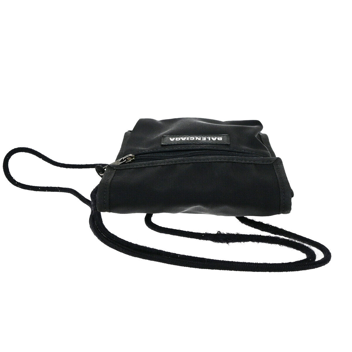 BALENCIAGA Logo Mini Shoulder Bag Nylon Leather Black Italy 62YG742