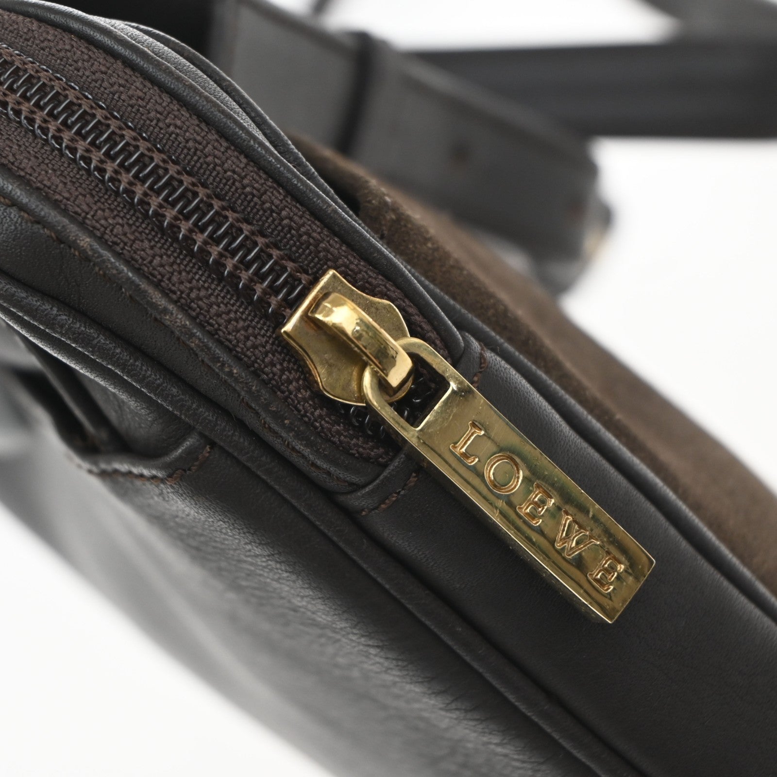 LOEWE Logo Anagram Shoulder Bag Suede Leather Brown GHW Spain 67MA665