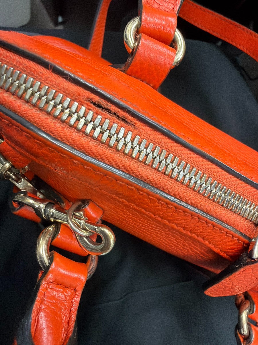 GUCCI Interlocking G 2Way Shoulder Hand Bag Leather Orange GHW Italy 87YJ199