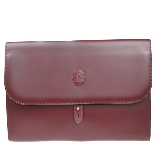 CARTIER Logo Must Line Clutch Hand Bag Leather Red Burgundy GHW 09MA544