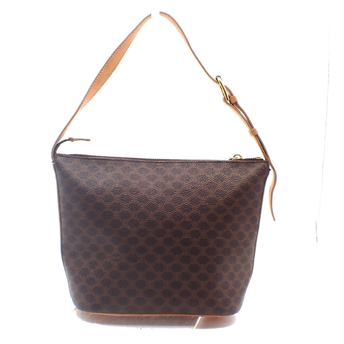 CELINE Logo Macadam Pattern Shoulder Bag PVC Leather Brown GHW Italy 33KC954