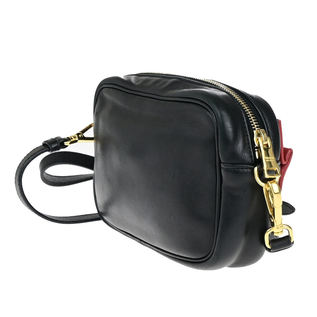 PRADA Logo Fiocco Bow Mini Crossbody Shoulder Bag Leather Black Red GHW 28YG621