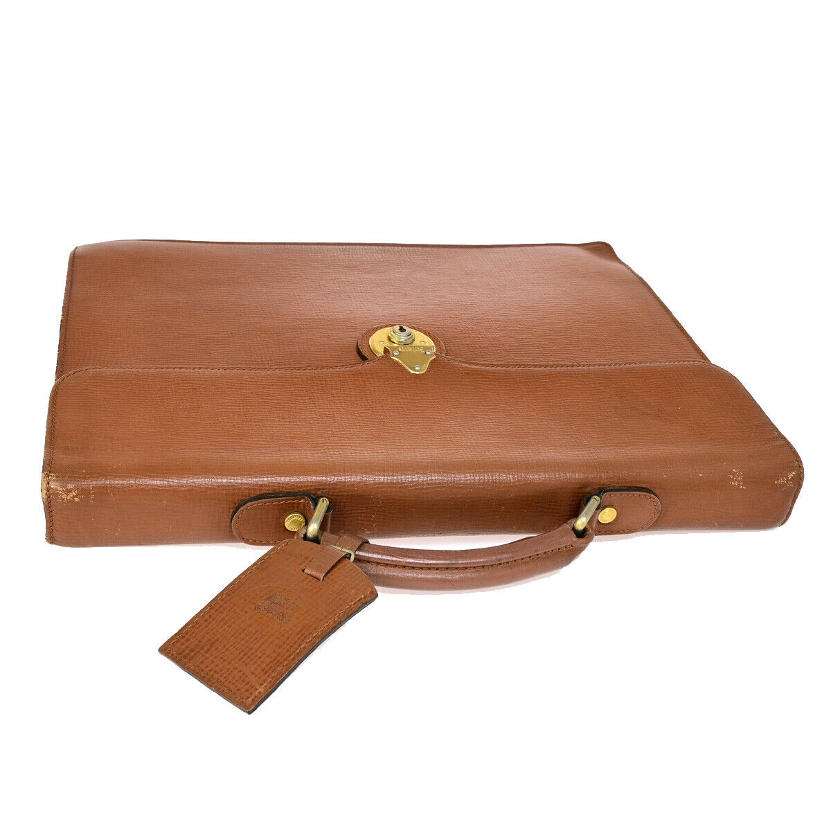 Burberrys Logo Business Briefcase Hand Bag Leather Brown 04YF619
