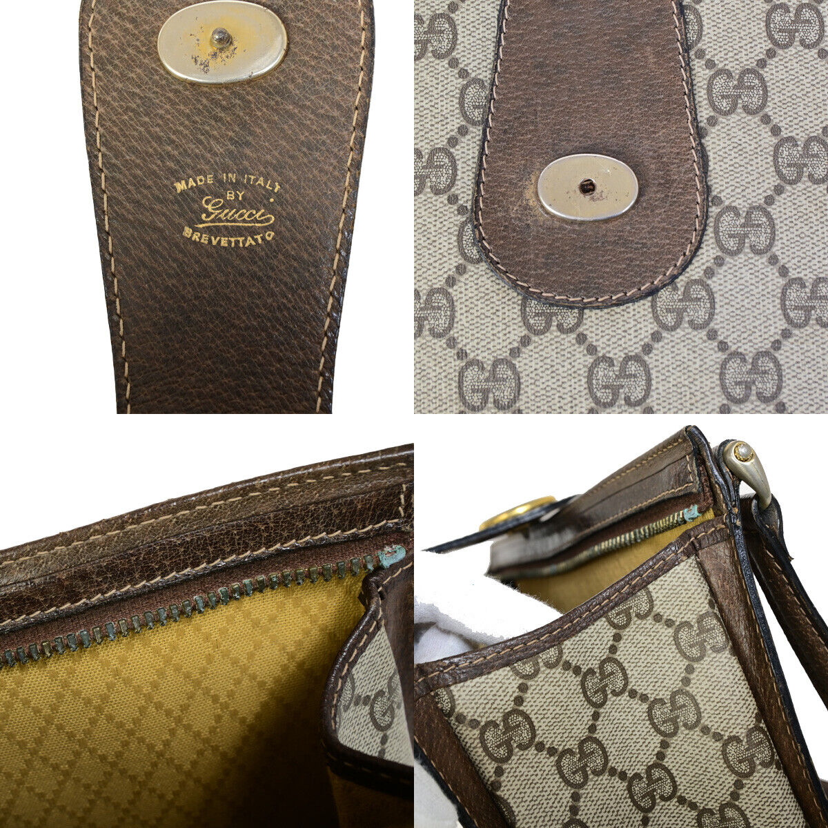 GUCCI Logo GG Pattern Shoulder Bag PVC Leather Brown Italy 69YF268