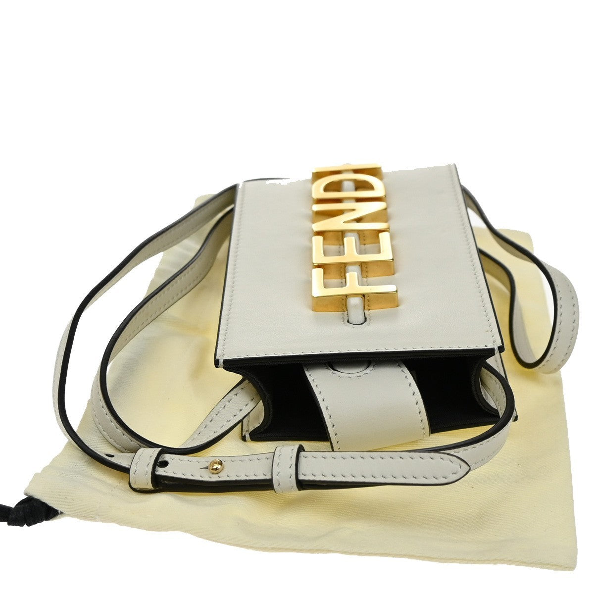 FENDI Logo Mini Shoulder Bag Leather White GHW Made in Italy 77KB364