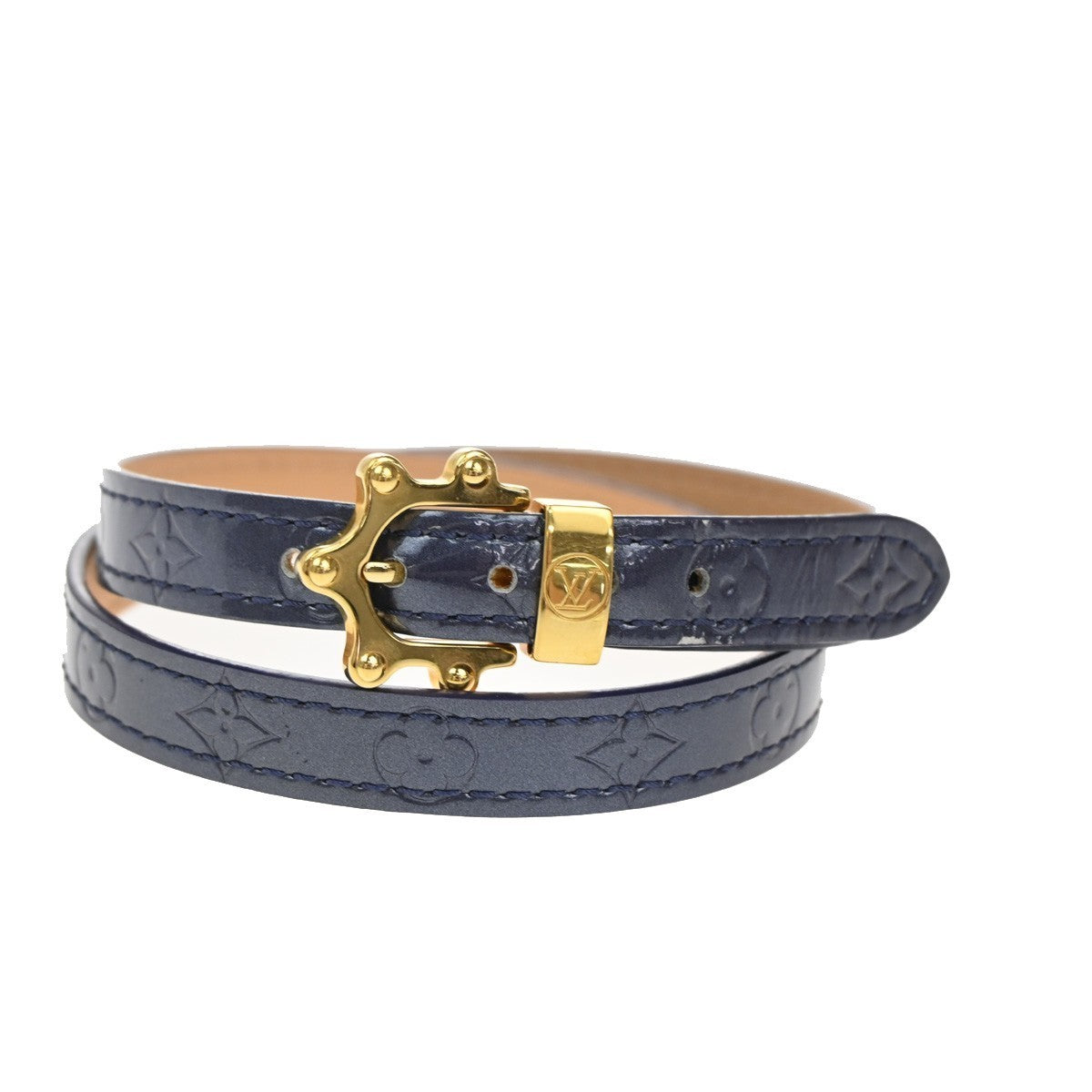 LOUIS VUITTON Triple-Wrap Bracelet Monogram Vernis leather Blue GHW 69TA469