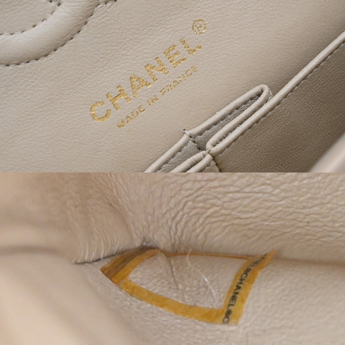 CHANEL CC Matelasse 25 Double Flap Chain Shoulder Bag Leather Beige GHW 827RF945