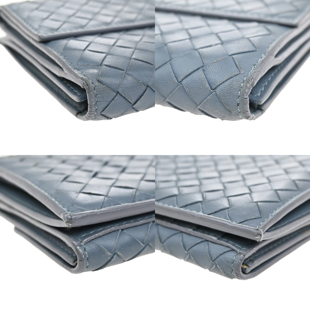 BOTTEGA VENETA Logo Intrecciato Long Bifold Wallet Leather Blue 67FC166