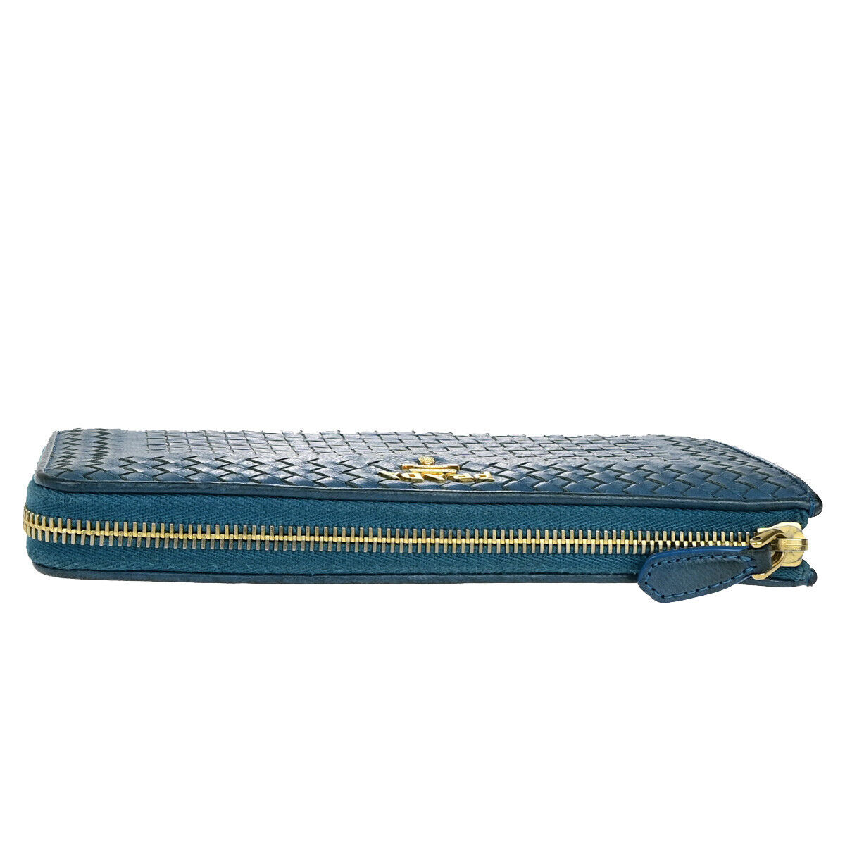 PRADA Logo Madras Long Zipper Long Wallet Pursr Blue GHW Voyage 09YG620