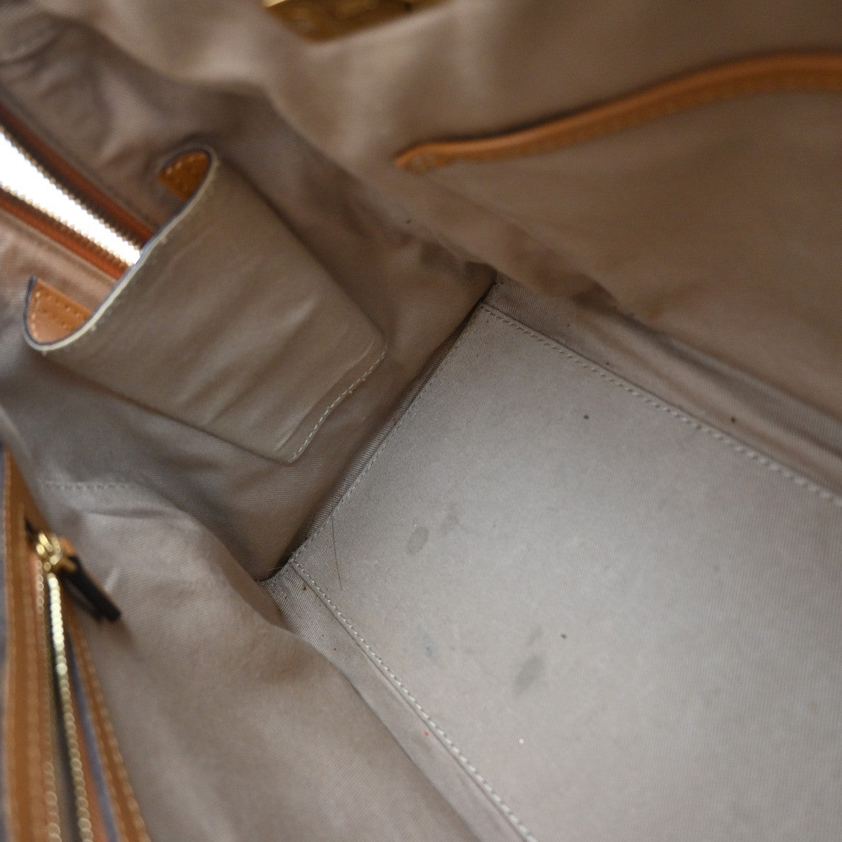 MCM Logo Travel Hand Bag Leather Brown Gold Plated 61EG132