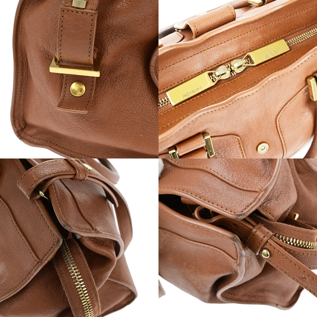 YVES SAINT LAURENT Y Cabas Chyc 2Way Shoulder Hand Bag Leather Brown GHW 73YG294
