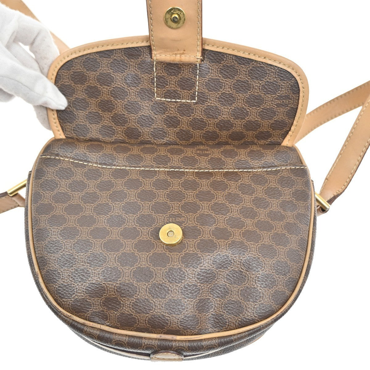 CELINE Logo Macadam Pattern Shoulder Bag PVC Leather Brown GHW Italy 67MA399