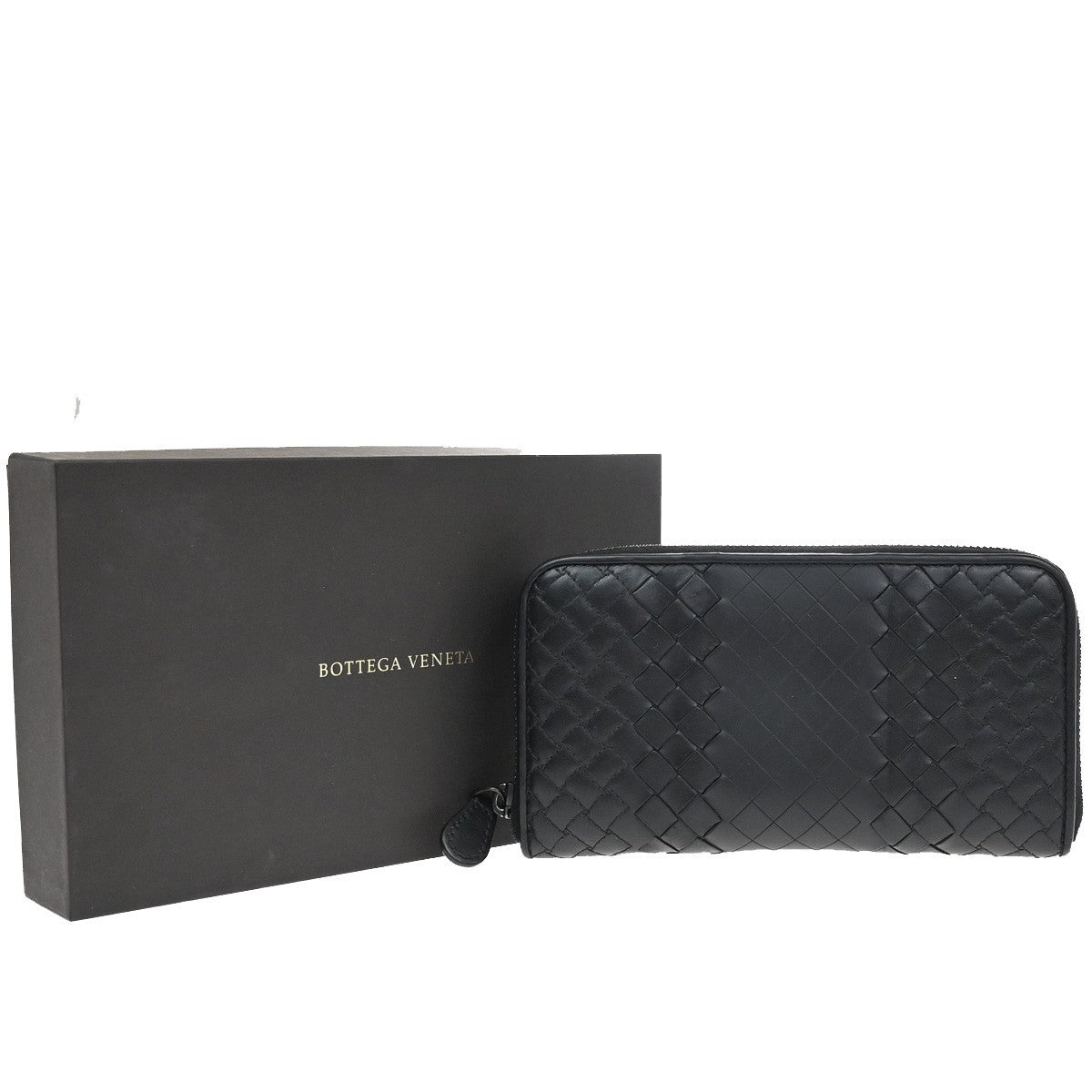 BOTTEGA VENETA Intrecciato Long Zipper Around Wallet Leather Black 65EG120