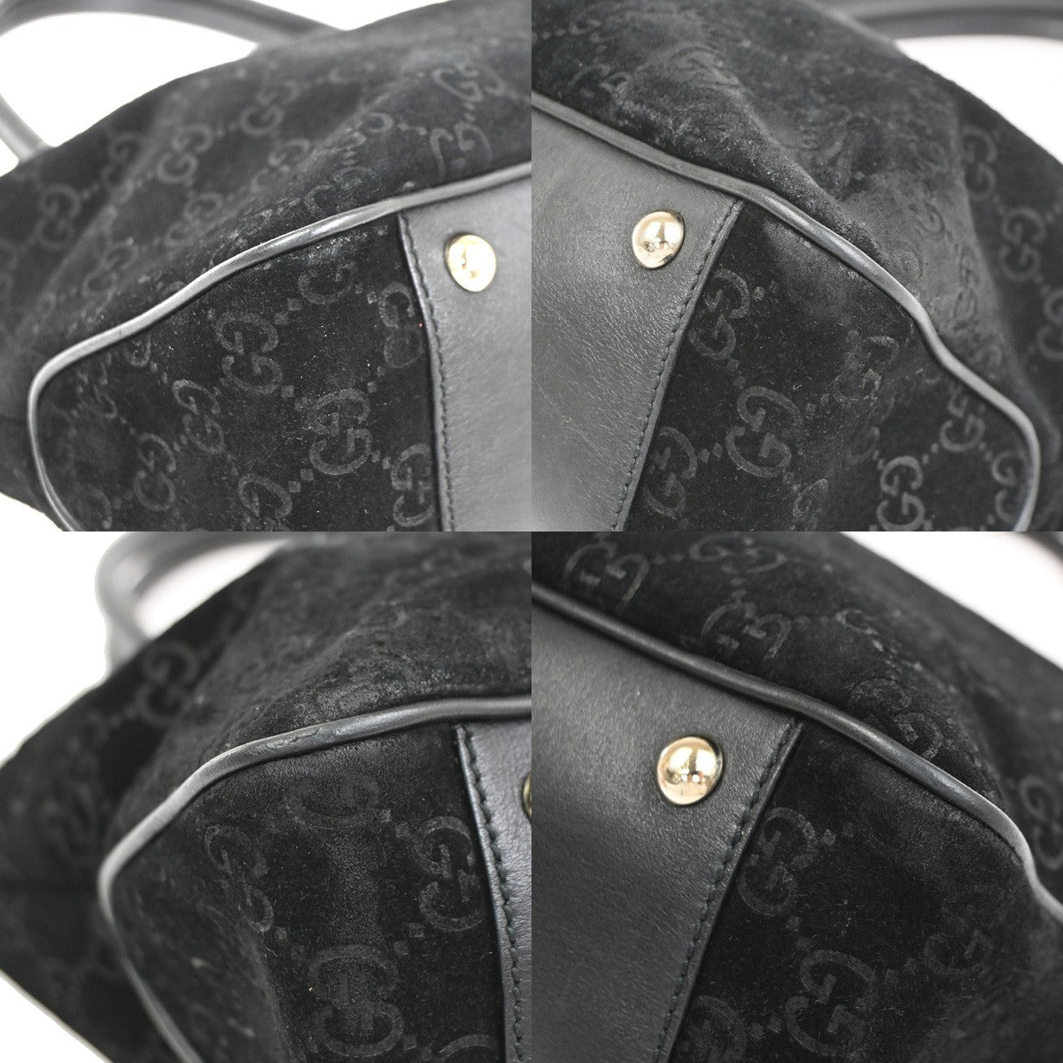 GUCCI GG Logo Sherry Line Shoulder Hand Bag Suede Leather Black Italy 10CA953