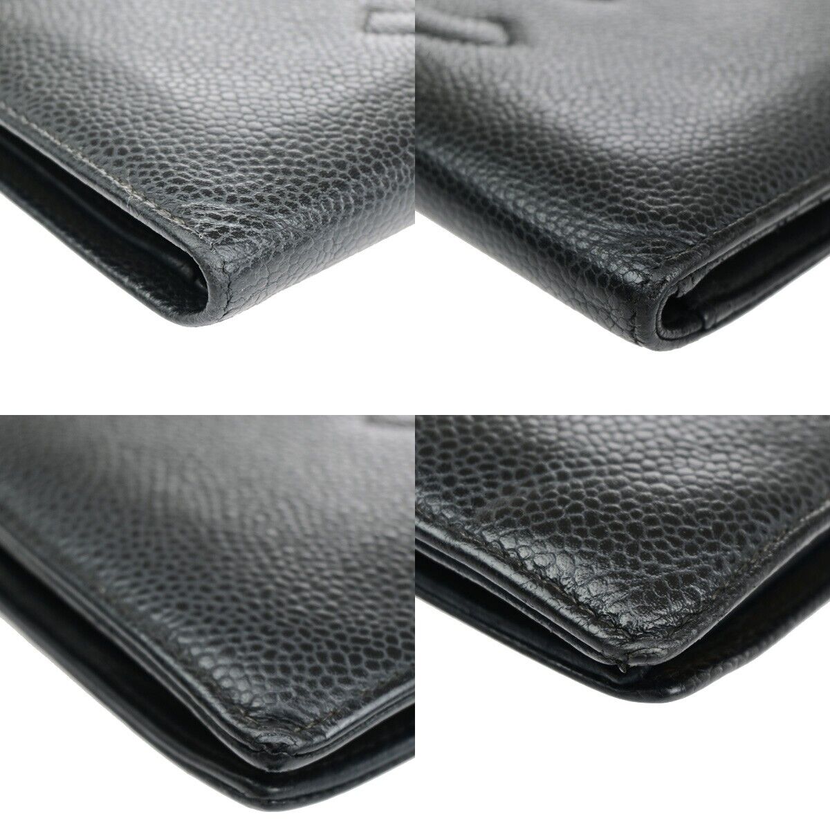 CHANEL CC Long Bifold Wallet Purse Caviar Skin Leather Black GHW Vintage 30SH861