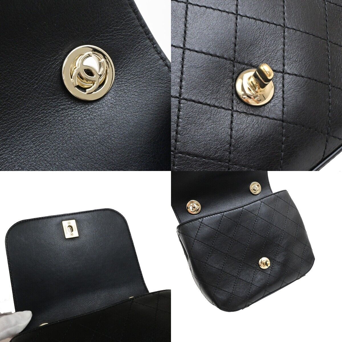 CHANEL CC Logo Mini Matelasse Chain Shoulder Bag Leather Black GHW 341RF214