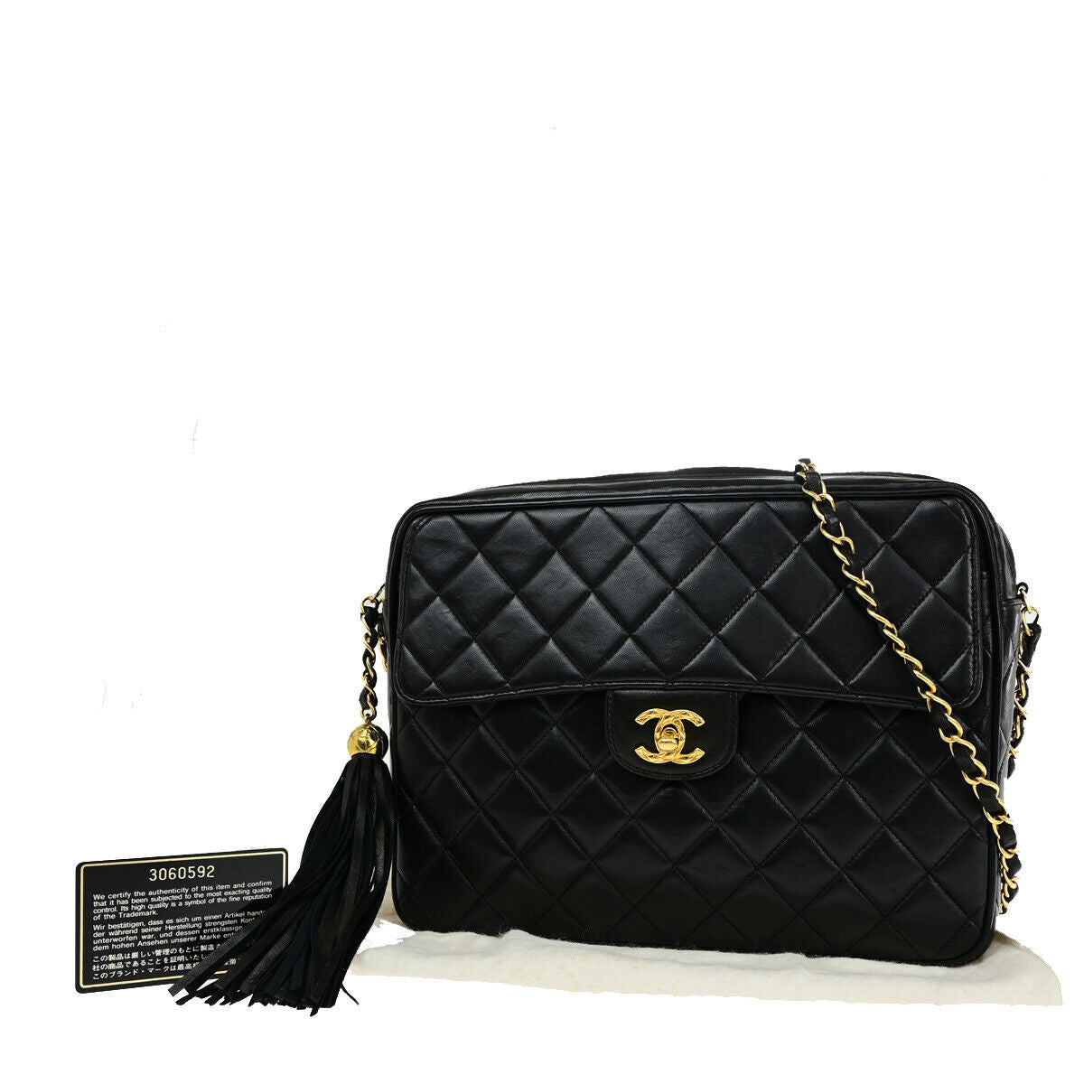 CHANEL CC Matelasse Tassel Chain Shoulder Bag Leather GHW BK Vintage 328RJ942