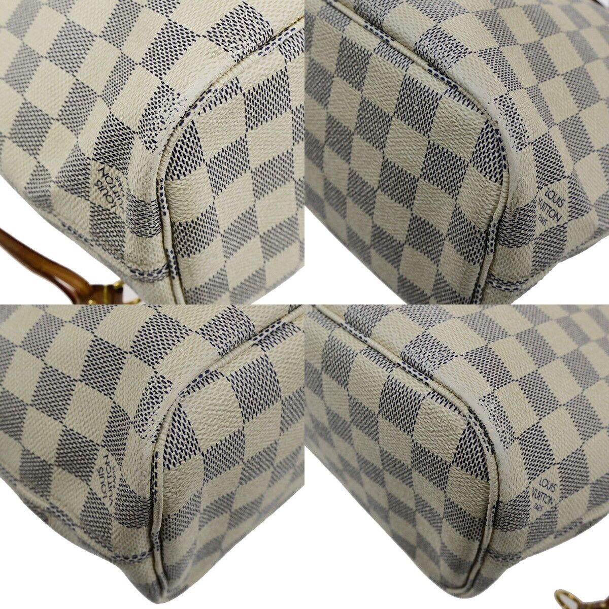 LOUIS VUITTON Neverfull PM Shoulder Tote Bag Damier Azur Leather N51110 87ED422