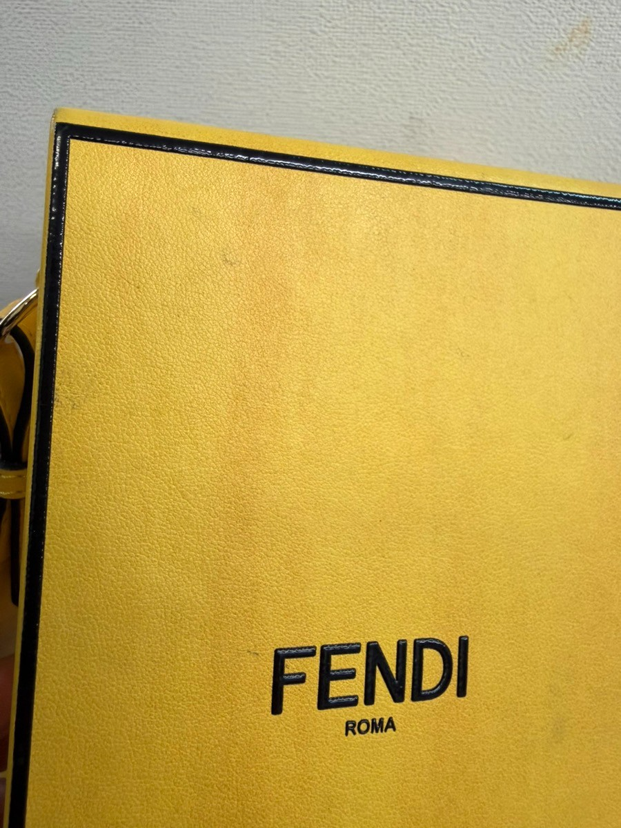 FENDI Logo Box Vertical Mini Shoulder Bag Leather Yellow GHW Italy 74YH947