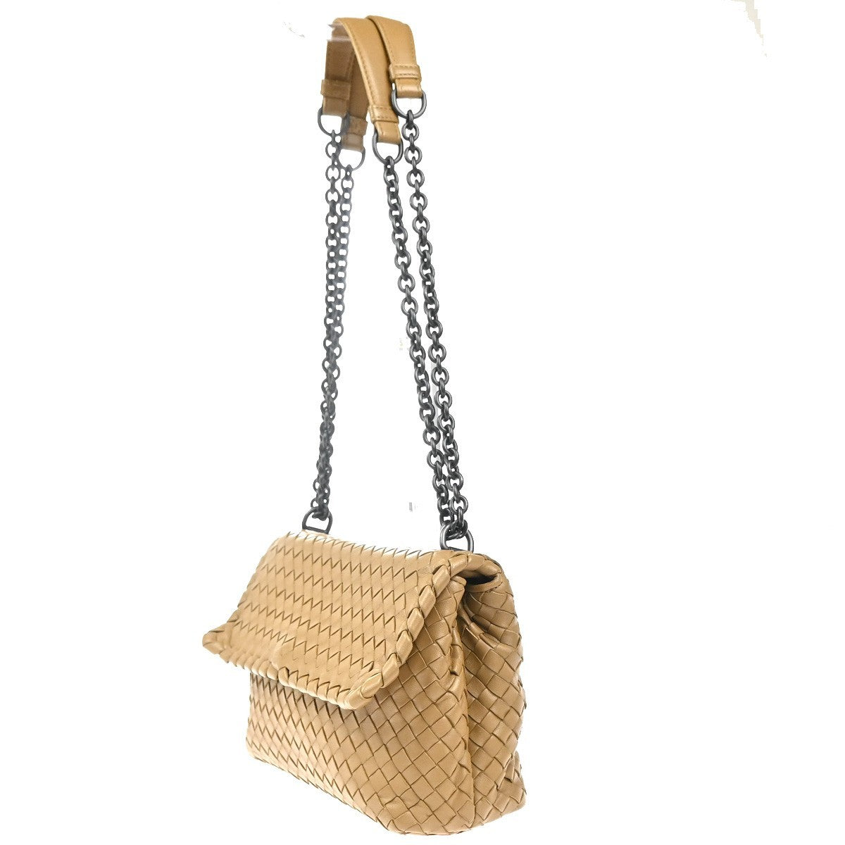 BOTTEGA VENETA Logo Intrecciato Chain Shoulder Bag Leather Beige Italy 26RL853