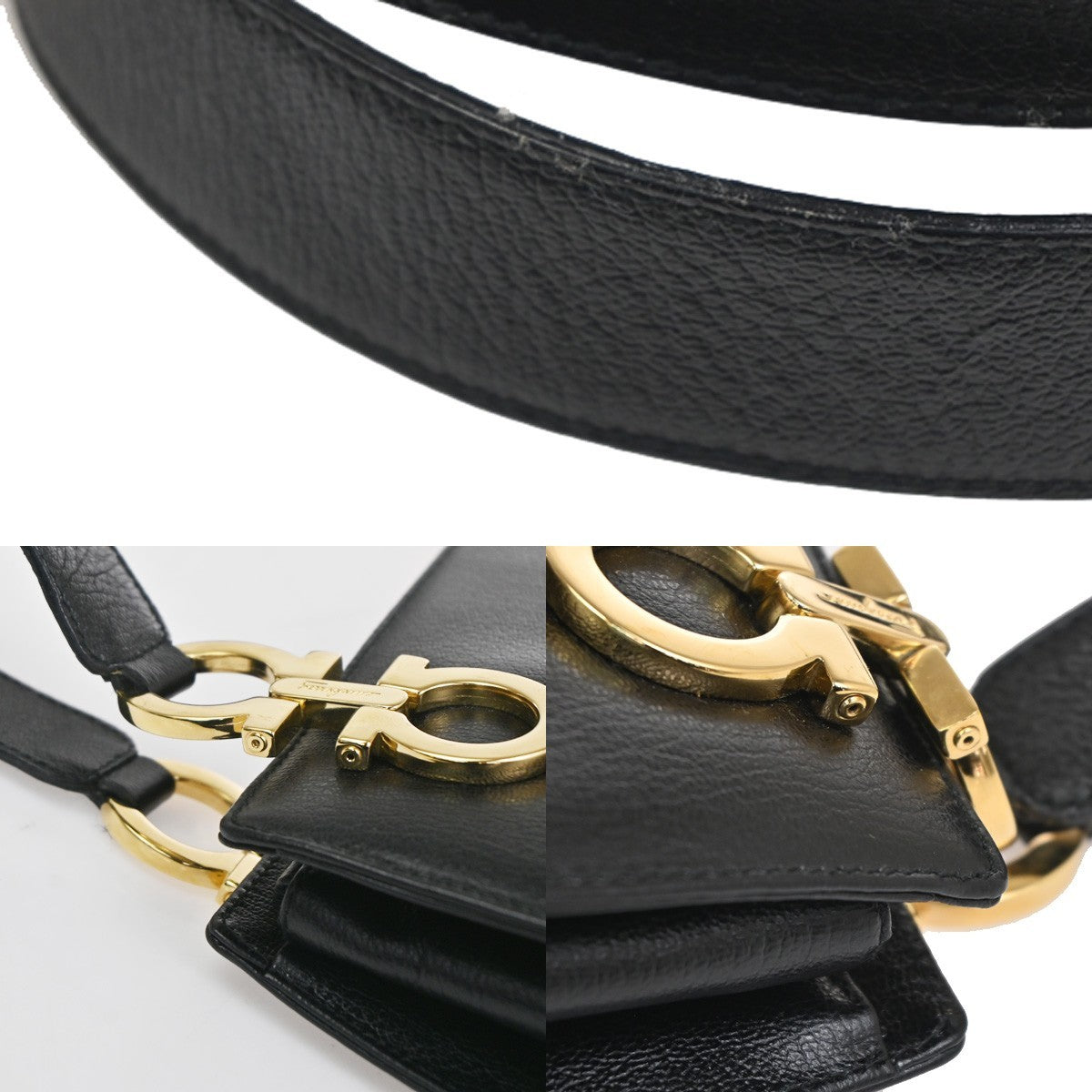 SALVATORE FERRAGAMO Logo Gancini Shoulder Hand Bag Leather GHW Black 35KC837
