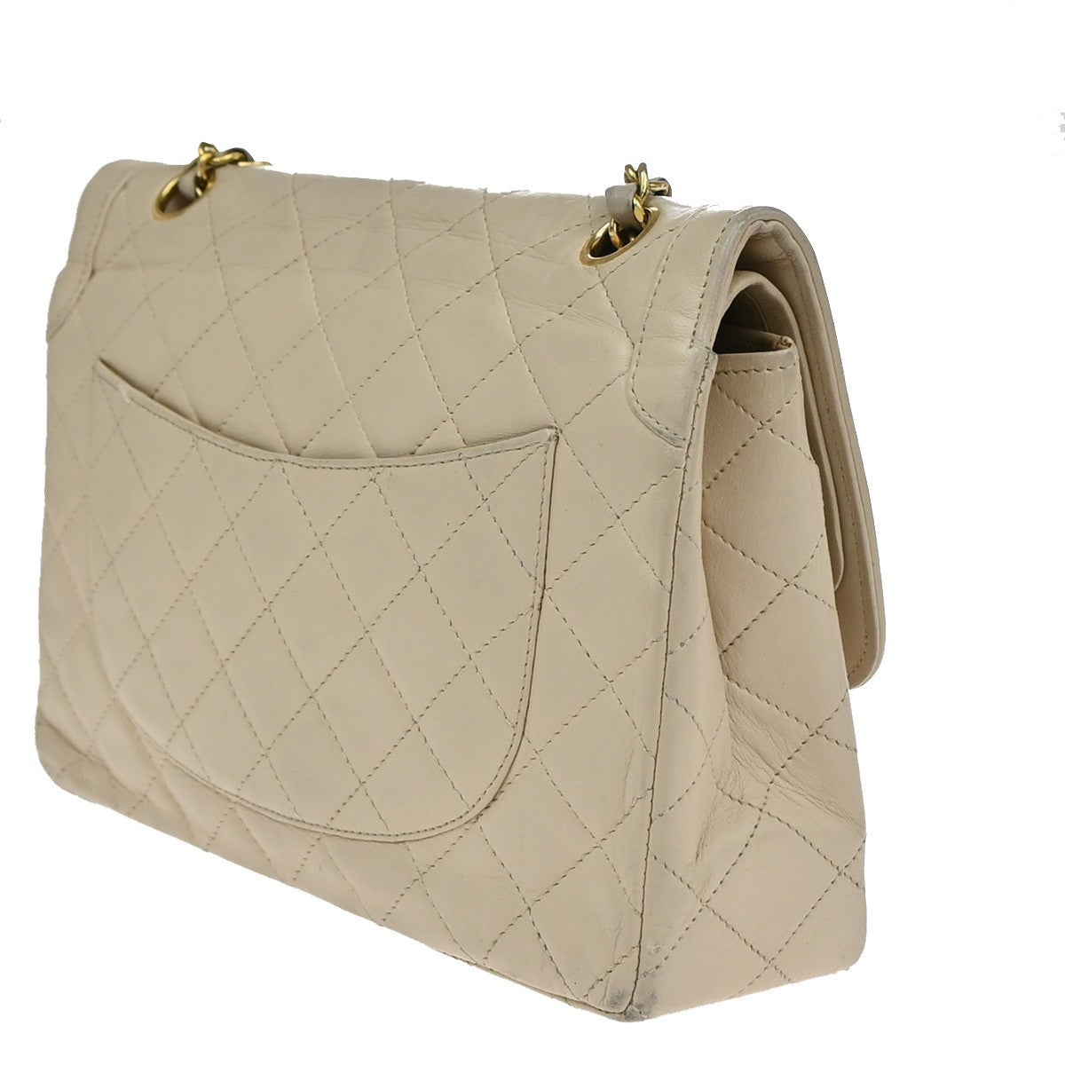 CHANEL CC Double Flap Paris Matelasse Chain Shoulder Bag Beige France 675RF822