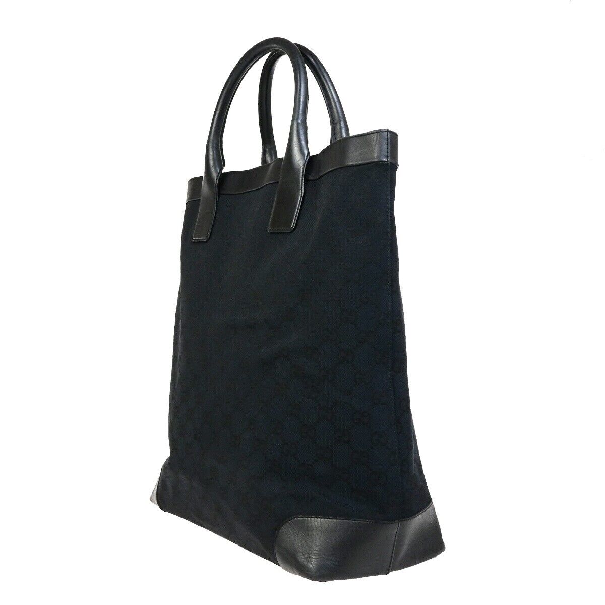 GUCCI Logo GG Pattern Hand Tote Bag Canvas Leather Black Italy 04ED383