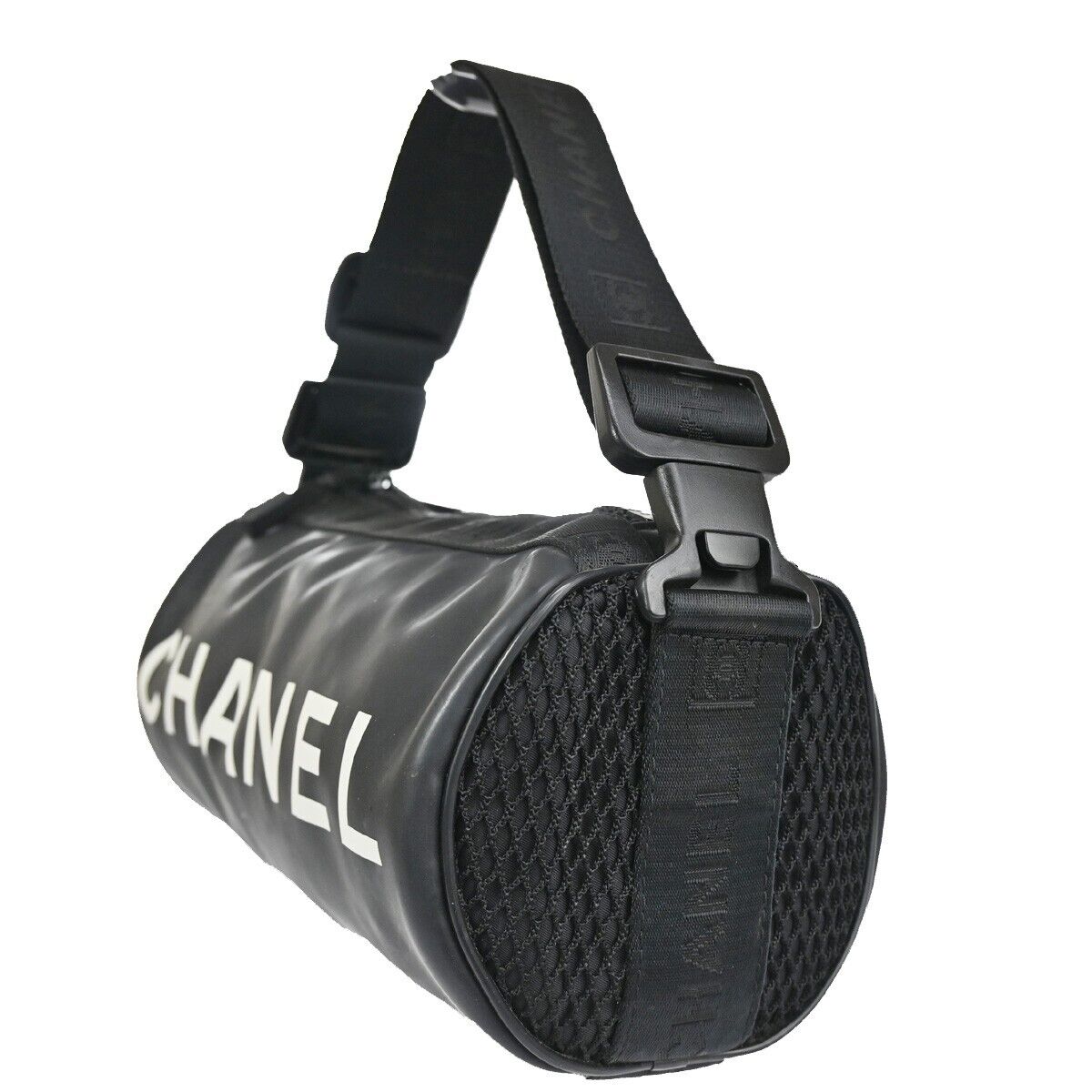 CHANEL Sport CC Logo Shoulder Bag Rubber Canvas Black Made In Italy 87YD140