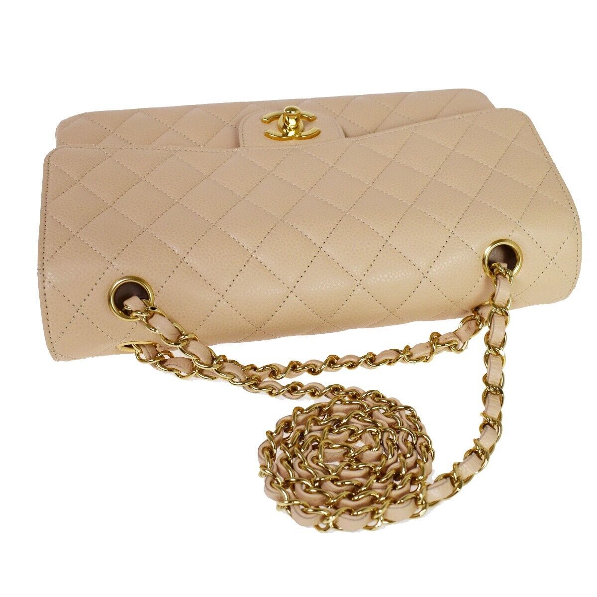 CHANEL CC Matelasse 25 Double Flap Chain Shoulder Bag Caviar Leather 6078LC372