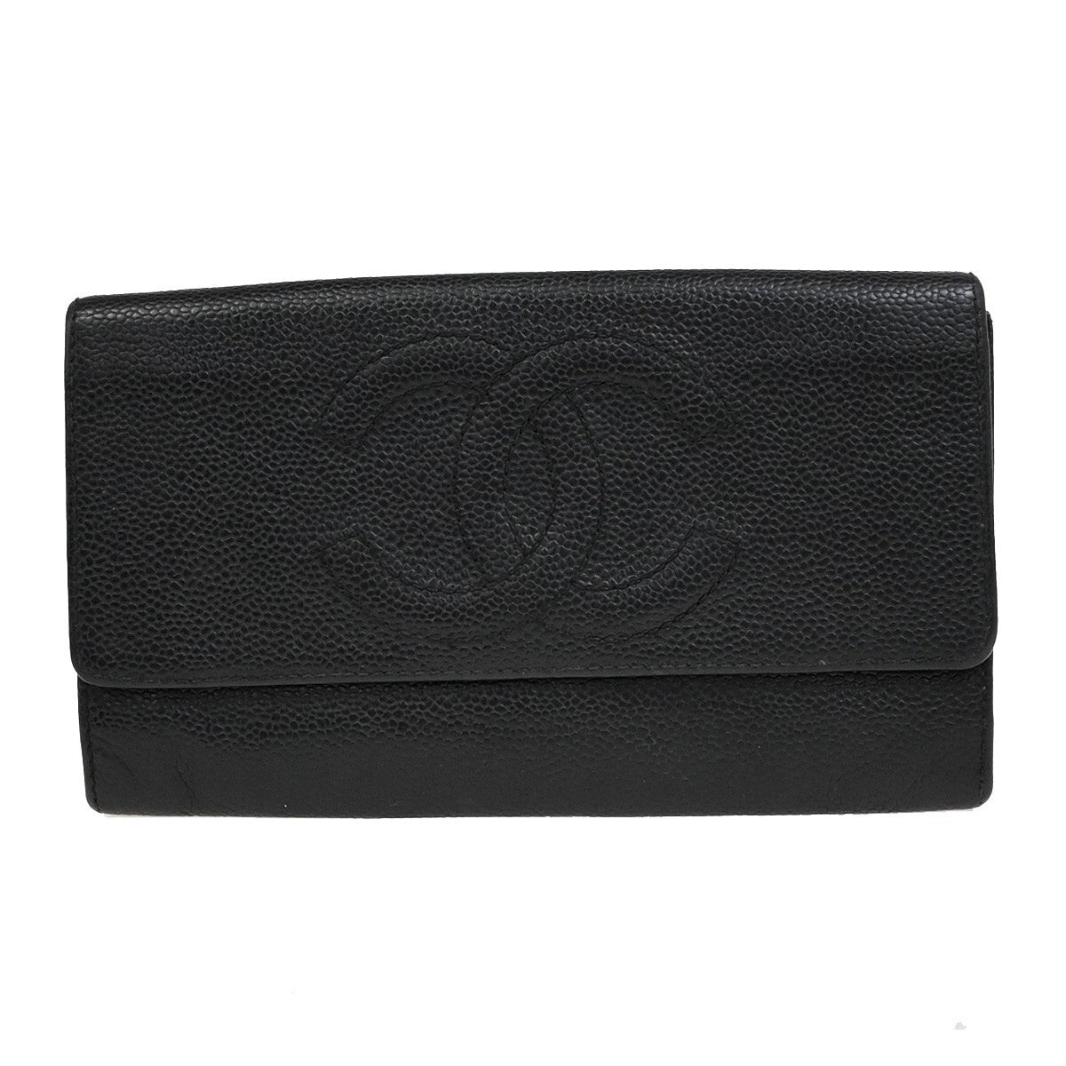 CHANEL CC Logo Bifold Long Wallet Grained Calfskin Leather Black 87RF251