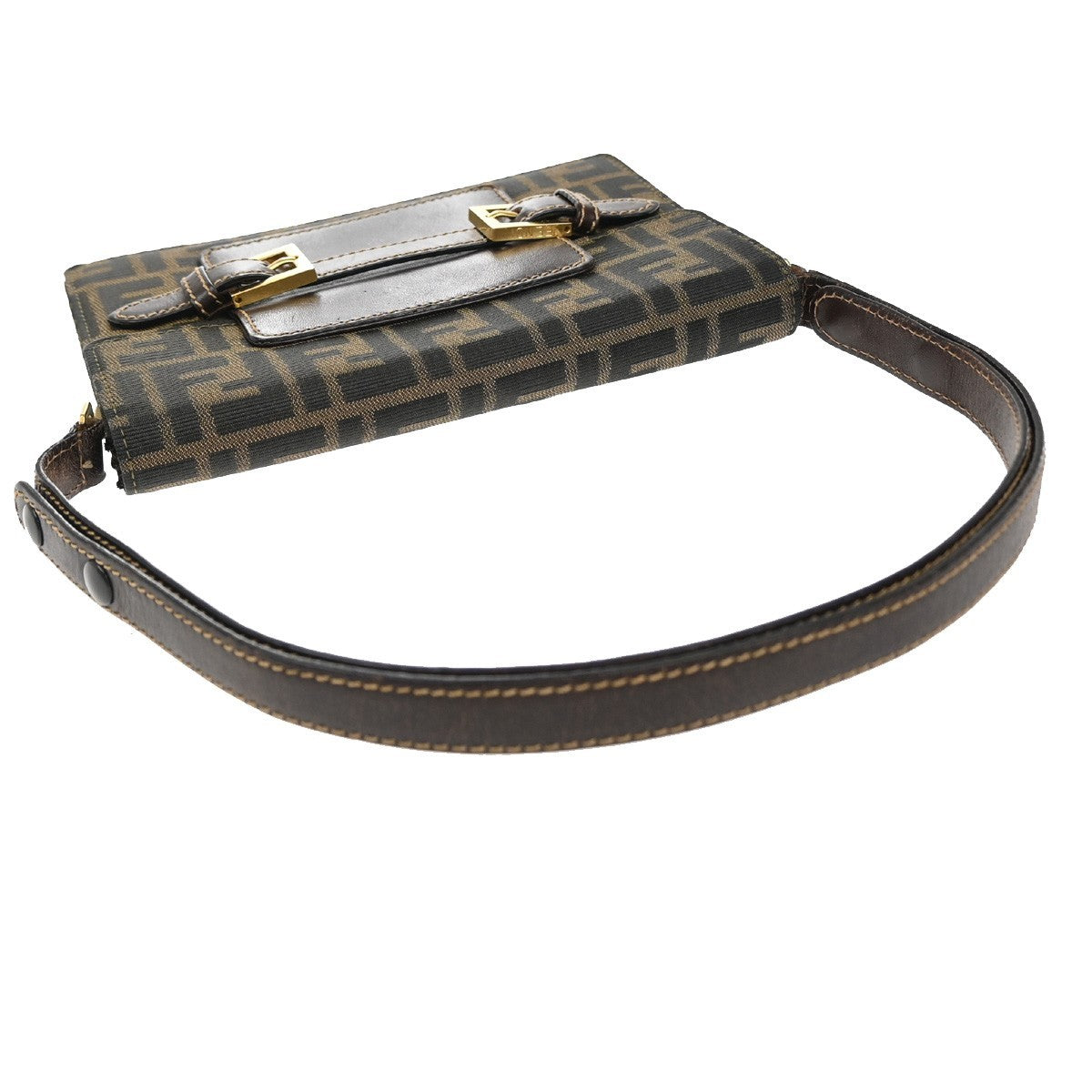 FENDI Logo Zucca Pattern Shoulder Bag Canvas Leather Brown GHW Italy 79KB388