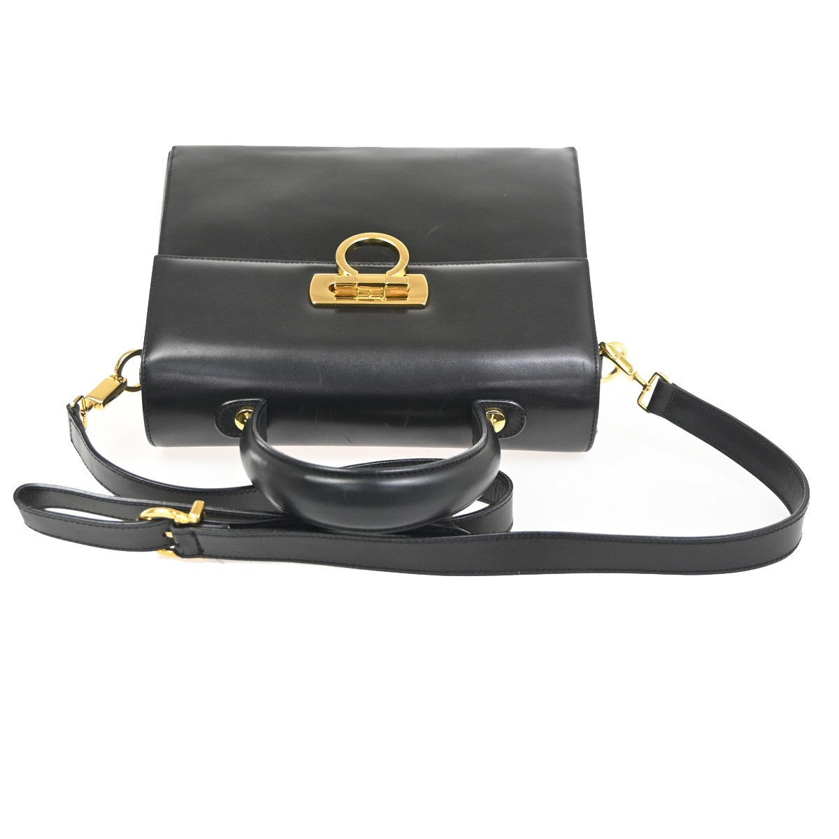 SALVATORE FERRAGAMO Gancini 2Way Shoulder Hand Bag Leather Black GHW 85RL932