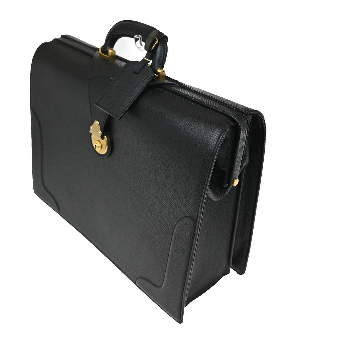 BURBERRY Logo Dulles Hand Bag Leather Black GHW 68TA157