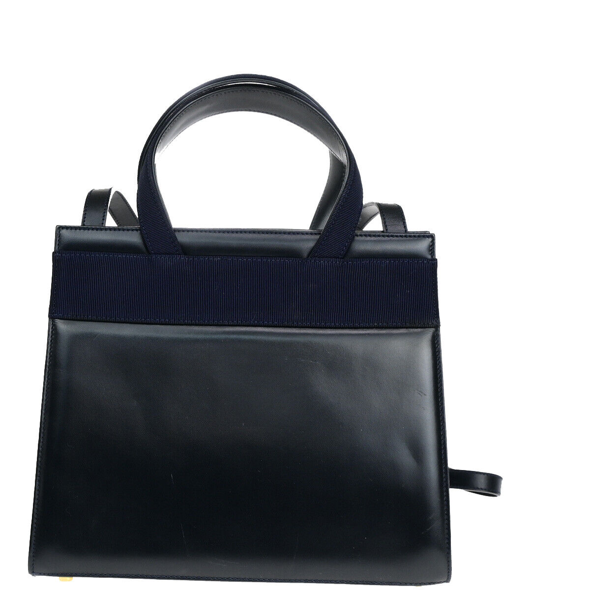 SALVATORE FERRAGAMO Vara Hand Bag Canvas Leather Navy Blue GHW Italy 37YF210