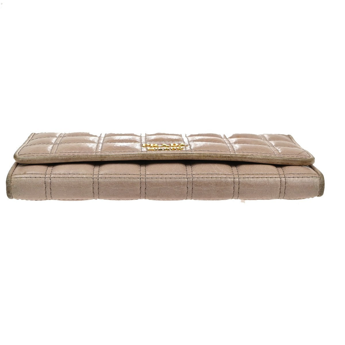 PRADA Logo Bifold Flap Long Wallet  Quilted Leather Pink Beige GHW Italy 01KD035