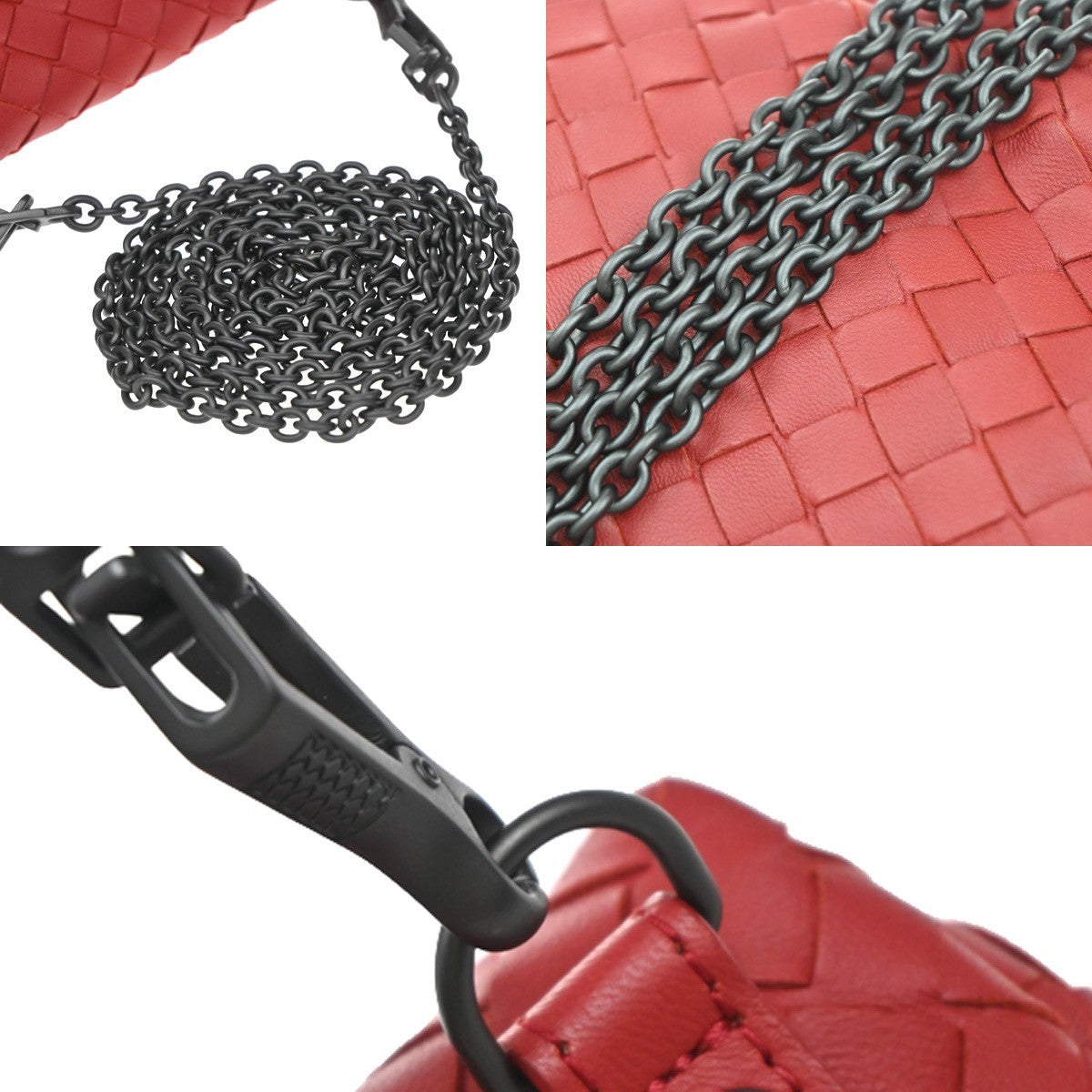 BOTTEGA VENETA Intrecciato Mini Chain Wallet Shoulder Bag Leather Red 11RF996
