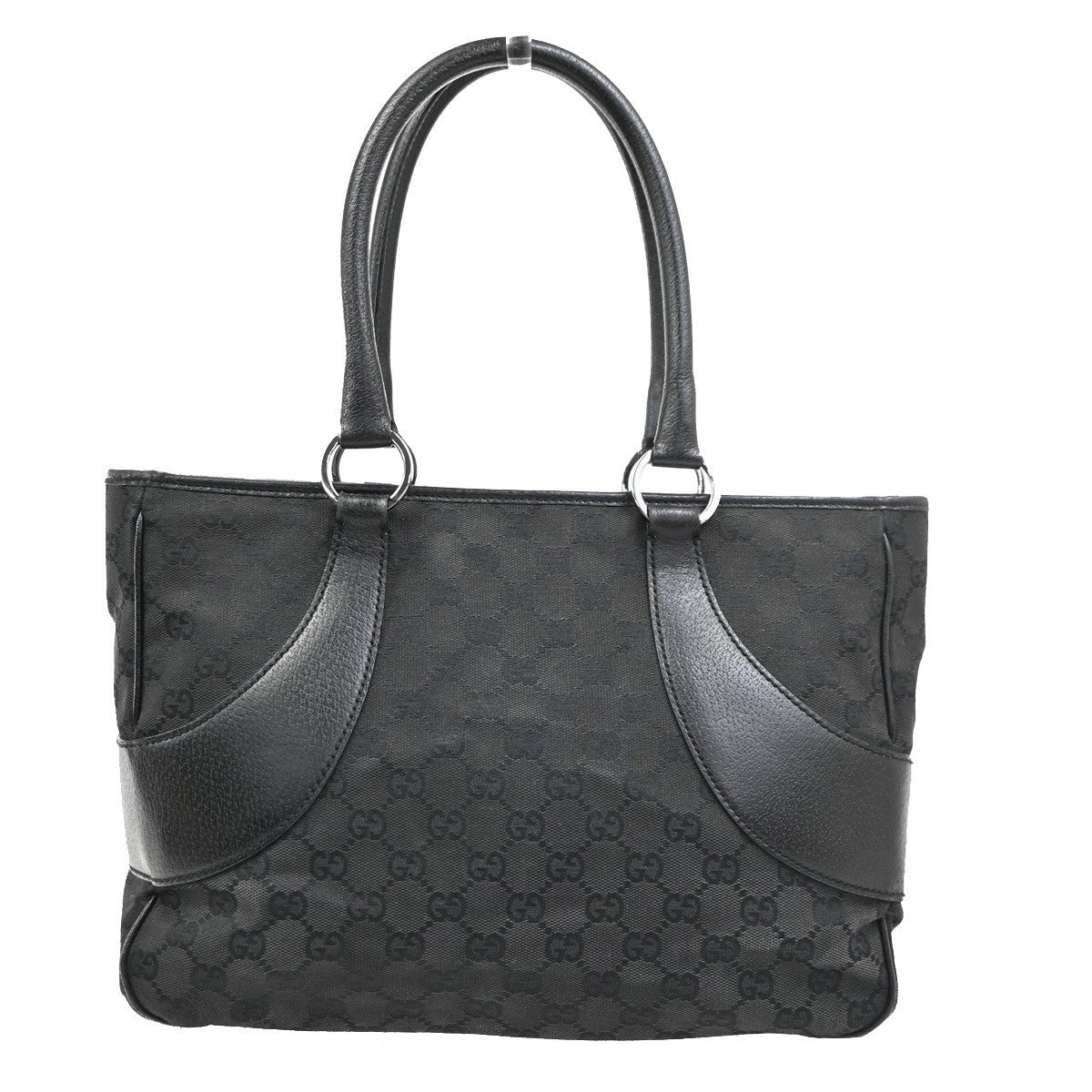 GUCCI Logo GG Pattern Shoulder Tote Bag Canvas Leather Black SHW Italy  61PA141