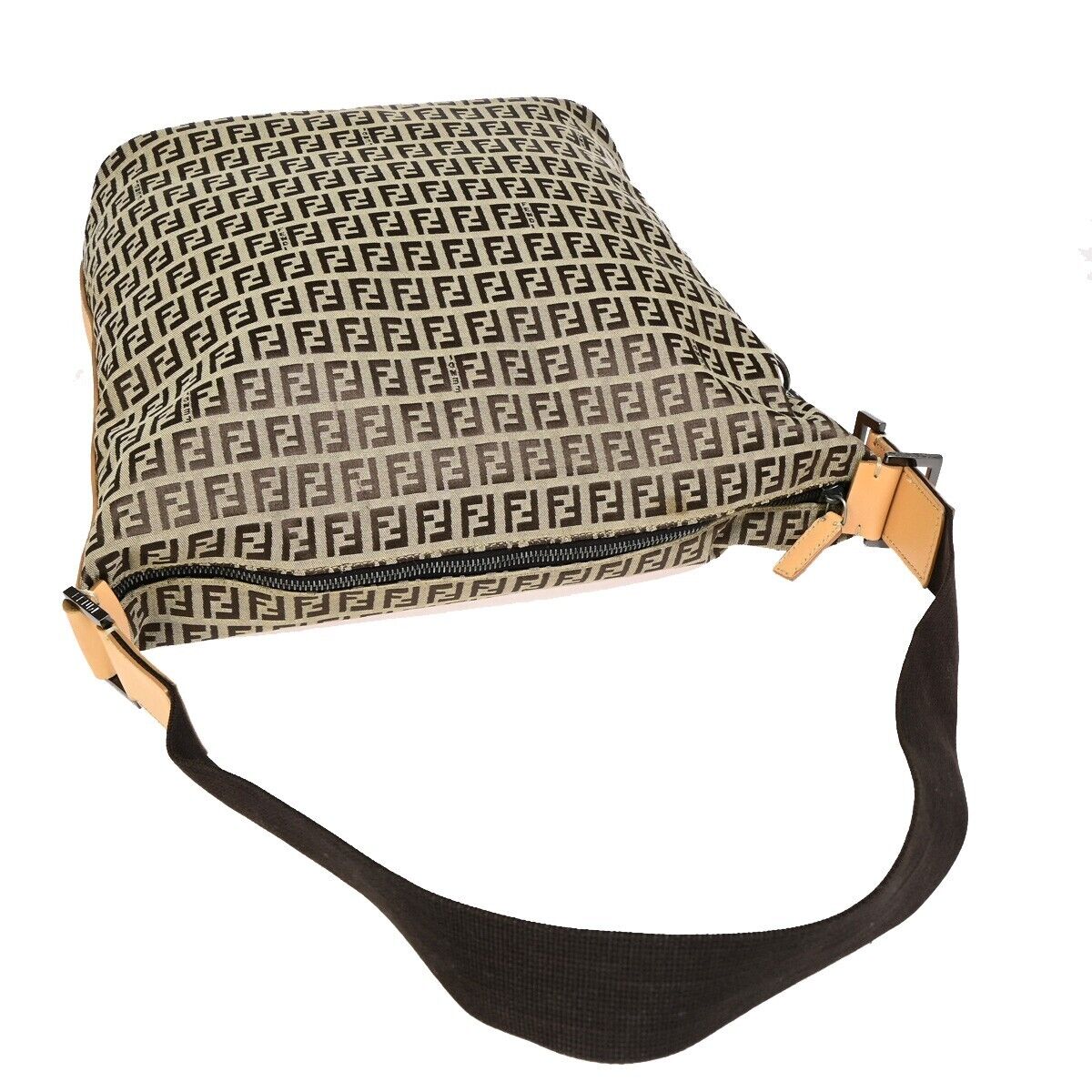FENDI Zucca Zucchino Pattern Shoulder Bag Canvas Leather Brown Italy 83EB791
