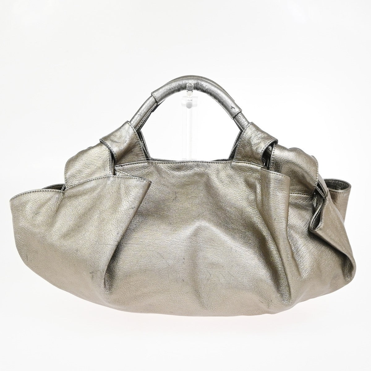 LOEWE Logo Nappa Aire Tote Hand Bag Leather Metallic Gray SHW Spain 80YH999