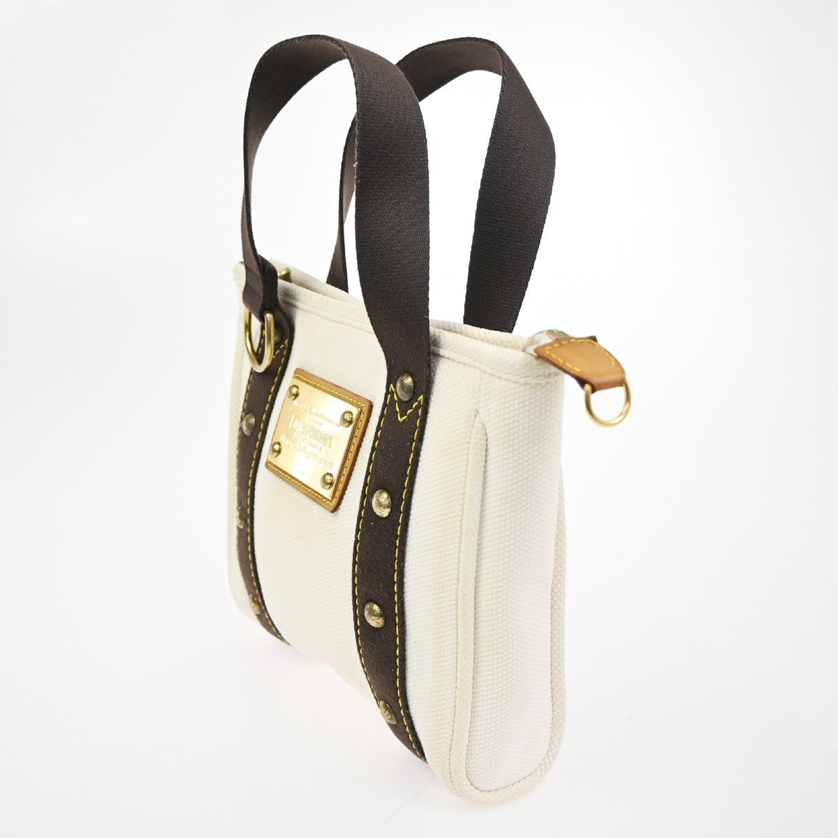 LOUIS VUITTON Cabas PM Hand Bag Antigua Canvas Leather White M40039 39TA578