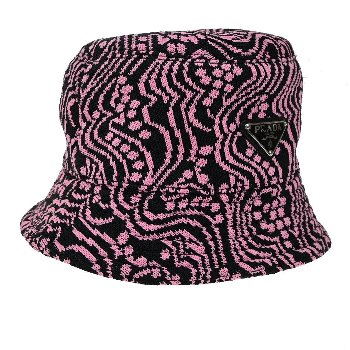 PRADA Logo Bucket Hat Size S Jacquard Pink Black Italy 80KB484