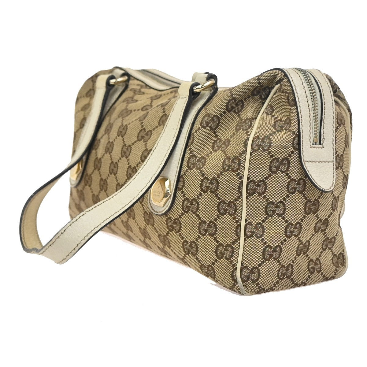 GUCCI GG Pattern Charmy Hand Boston Bag Canvas Leather Brown White GHW 04ZA341
