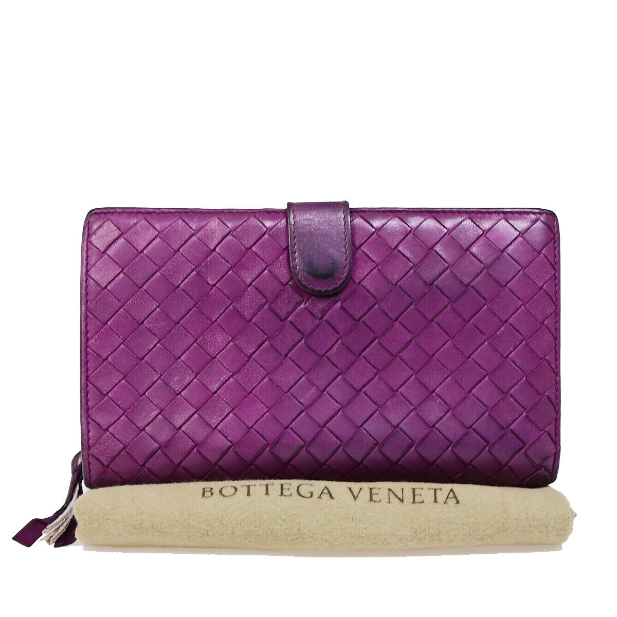 BOTTEGA VENETA Logo Intrecciato Bifold Long Wallet Leather Purple Italy 01EB557