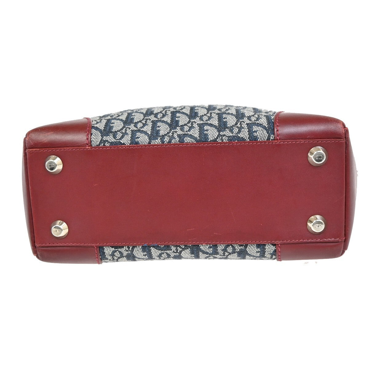 CHRISTIAN DIOR Trotter Pattern Hand Bag Canvas Leather Navy Blue Red 16EE257