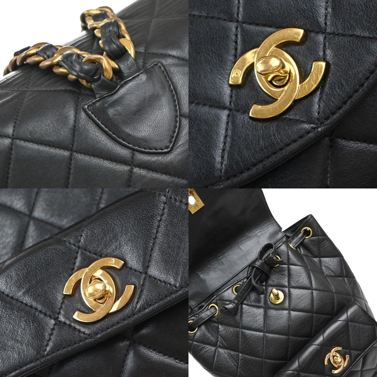 CHANEL CC Logo Duma Matelasse Chain Backpack Bag Leather Black Vintage 359RP114