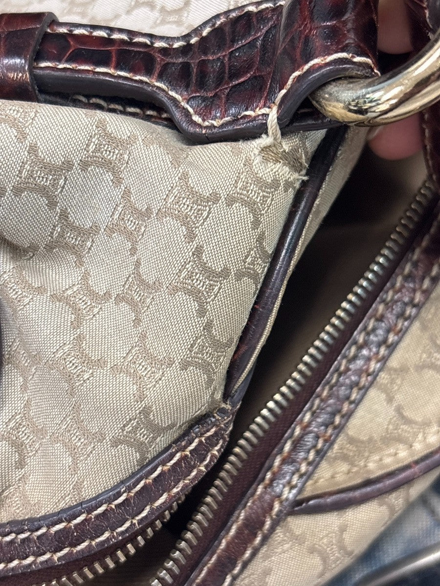CELINE Logo Macadam Pattern Shoulder Tote Bag Canvas Leather BE BN GHW 35MA724