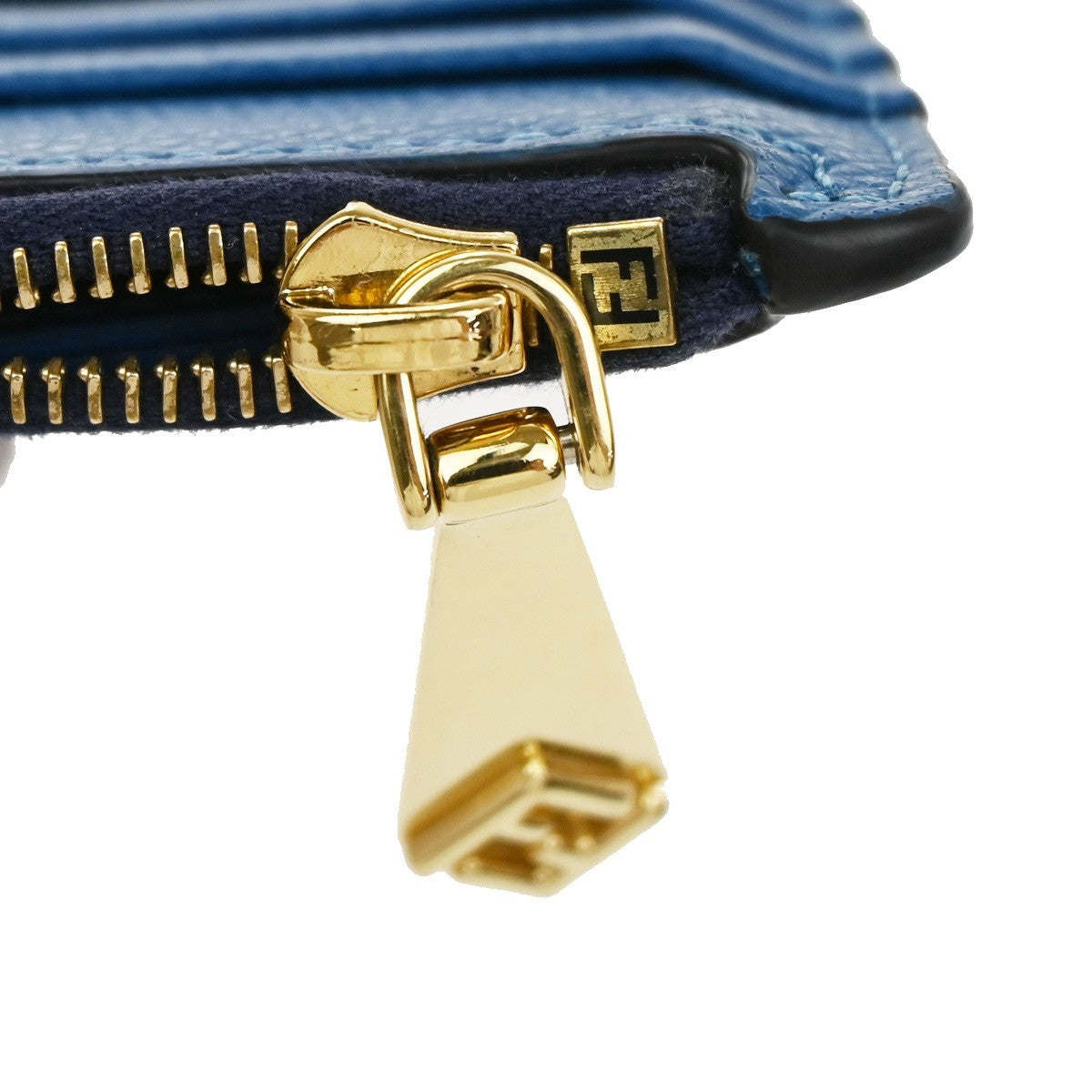 FENDI  Logo Fragment Case Coin Wallet Purse Leather Blue GHW Italy 63CA862